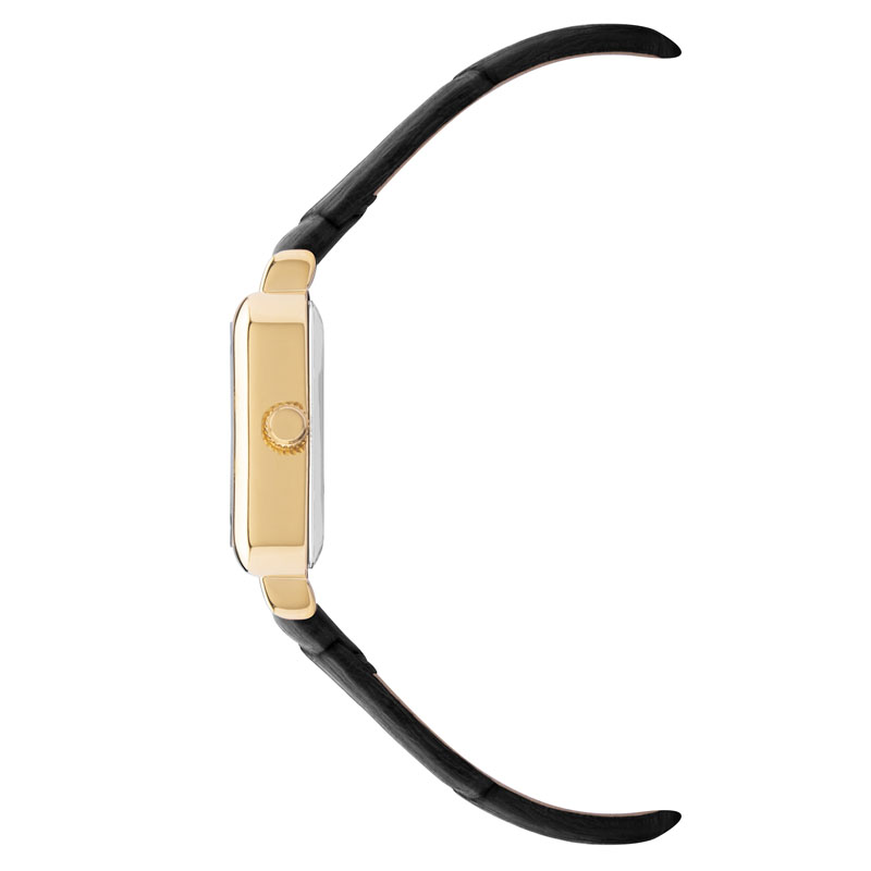 aviator vintage women's gold bezel black pu leather strap analogue wristwatch side profile